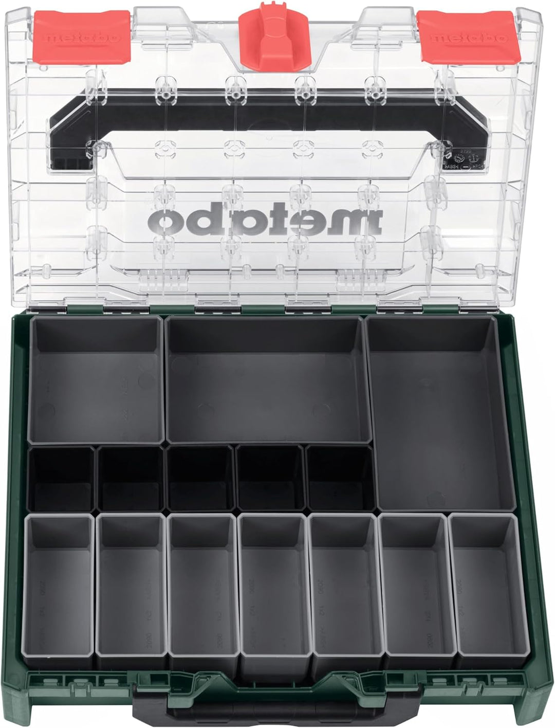 metabo metaBOX 100 S Organizer - 7,2 l Koffervolumen - Robuster Sortimentskoffer mit 15 Einsatzboxen