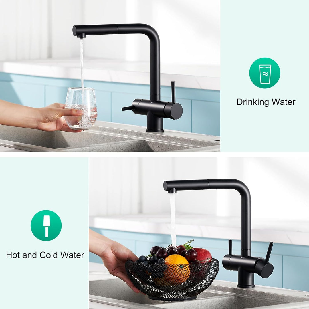 CREA 3 Wege Wasserhahn Küche mit Brause, 360° Drehbar 3 Wege Küchenarmatur, Drei Wege Mischbatterie