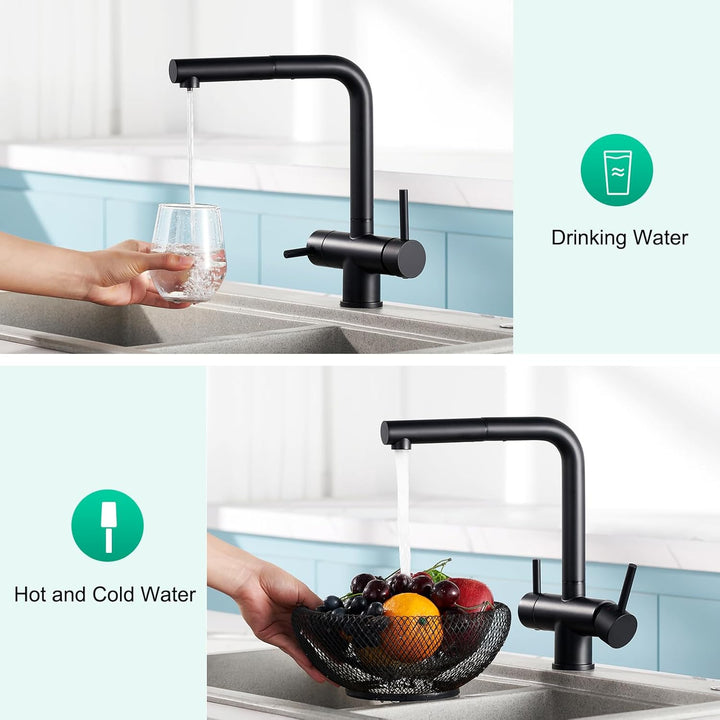 CREA 3 Wege Wasserhahn Küche mit Brause, 360° Drehbar 3 Wege Küchenarmatur, Drei Wege Mischbatterie