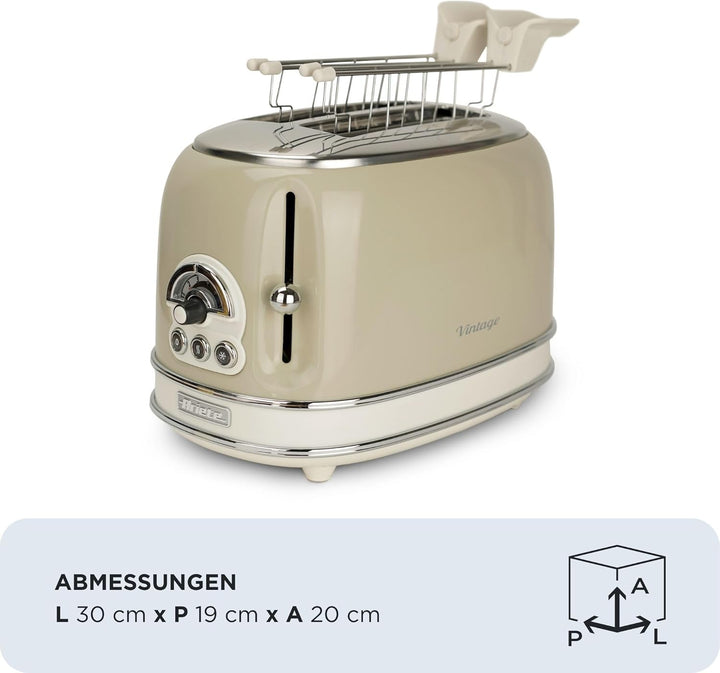 Ariete Vintage 155, 2-Scheiben-Toaster, Retro Toaster mit 6 Toaststufen, Automatischer Auswurf, Auft