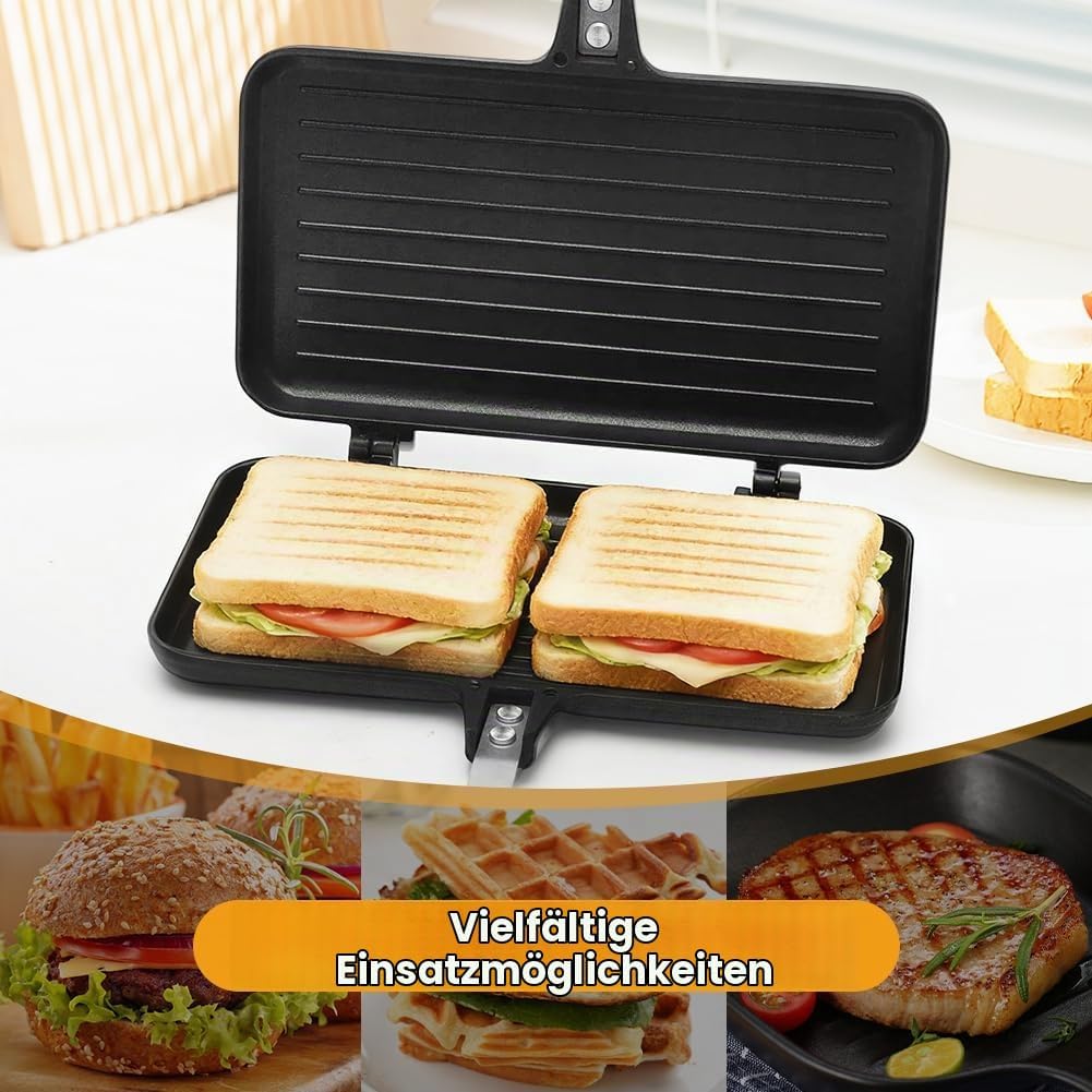 Bratpfanne Doppelseitig, Doppelpfanne Toastpfanne mit Hitzebeständigem Griff Antihaftbeschichtete To