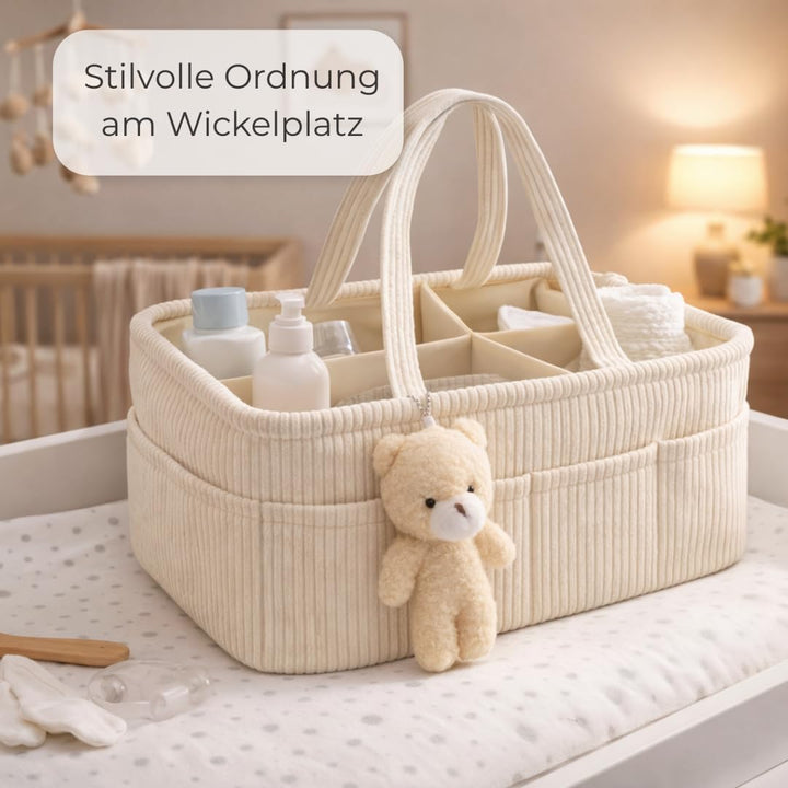 Wickelkorb Cord Beige - Wickelorganizer für Babys – Aufbewahrungskorb für Windeln, Feuchttücher und