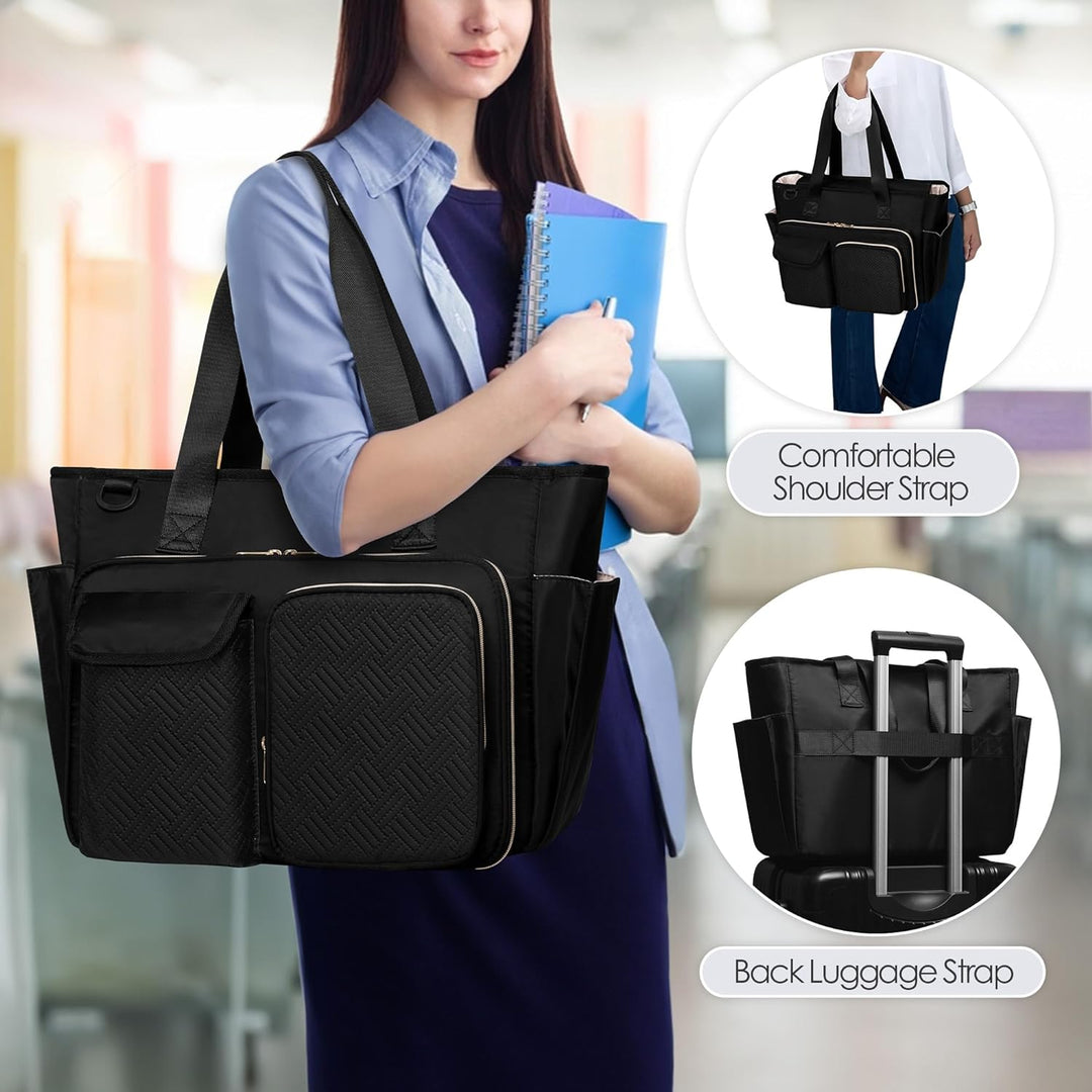 Fasrom Lehrertasche mit Laptopfach, Lehrer Arbeitstasche für Frauen, Schwarz, Schwarz