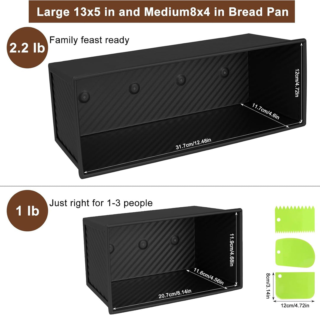 Toastbrot Backform mit Deckel 2er Set (1000g &amp; 450g), Kastenform aus Karbonstahl in Schwarz, Antihaf
