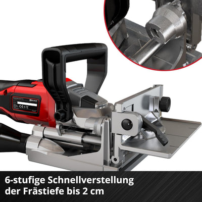 Einhell Akku-Flachdübelfräse TE-BJ 18 Li-Solo Power X-Change (18 V, Li-Ion, stufenlose Winkel-/Höhen