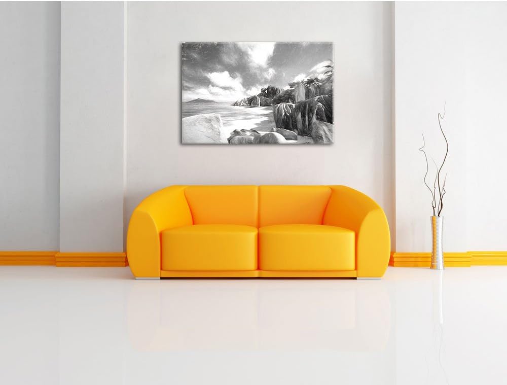 Pixxprint Seychellen Strand Kunst / 100x70cm Leinwandbild bespannt auf Holzrahmen/Wandbild Kunstdruc