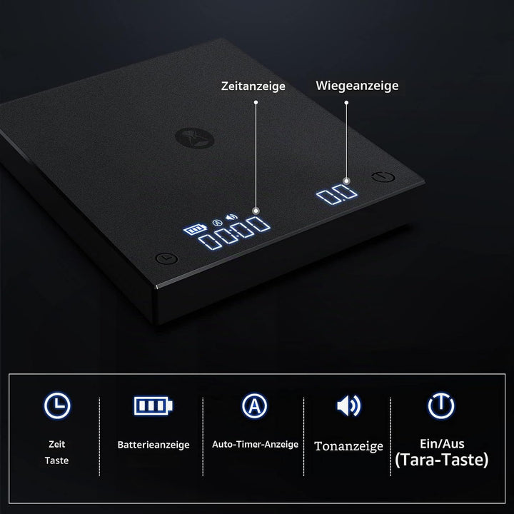 TIMEMORE Kaffeewaage, Espresso-Waage, Digitale Kaffeewaage mit Timer, 2000 g (Schwarz), Schwarz