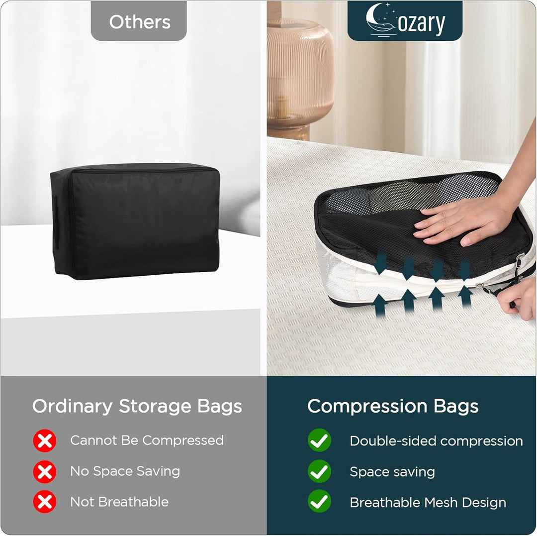Cozary Kompressions-Packwürfel mit Schuhbeutel 4er-Set, Doppelseitig Kofferorganizer Handgepäck Pack