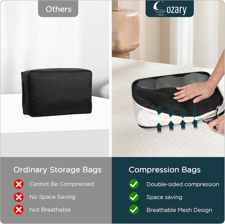 Cozary Kompressions-Packwürfel mit Schuhbeutel 4er-Set, Doppelseitig Kofferorganizer Handgepäck Pack
