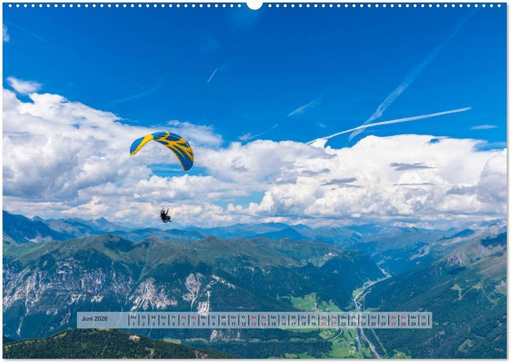 Paragliding - lautloses Schweben (hochwertiger Premium Wandkalender 2026 DIN A2 quer), Kunstdruck in