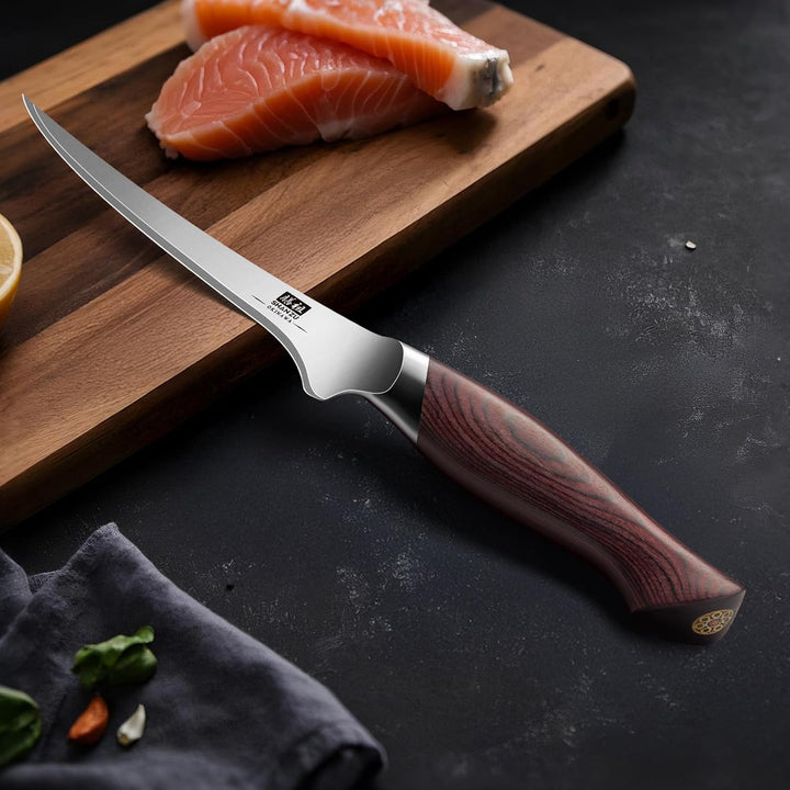 SHAN ZU Filetiermesser 18 cm, Scharfes Ausbeinmesser für Fleisch, Japanischem 10Cr15Mov-Superhartsta