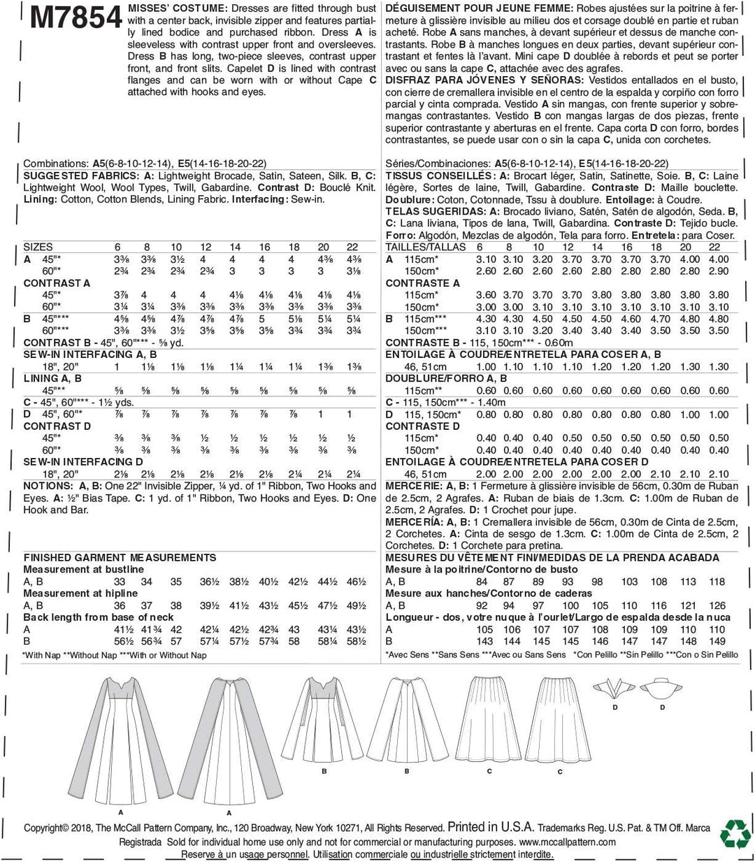 McCall's Patterns McCall's M7854A5 Women's High Fantasy Queen Cosplay Costume Sewing Pattern, Sizes