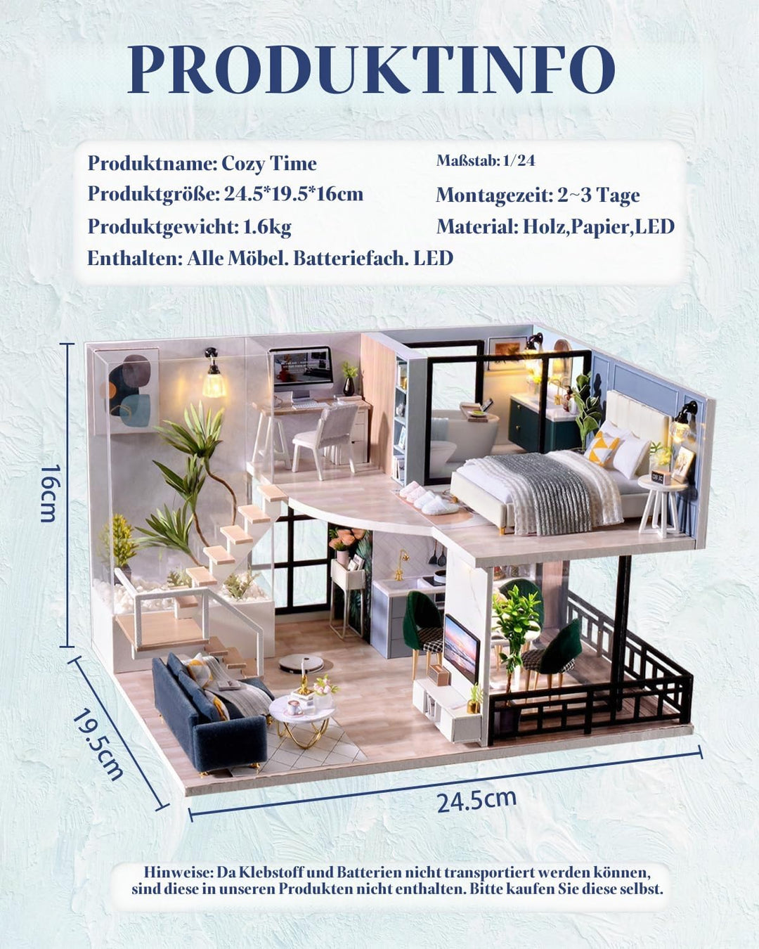 DIY Miniatur Haus Bausatz für Erwachsene,Puppenhaus Gewächshaus mit LED Licht,3D Puzzle Buchstütze a