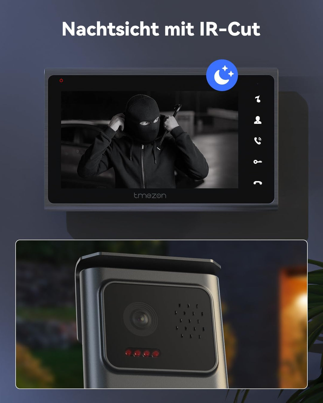 TMEZON Video Türsprechanlage 2 Draht, Türklingel mit Kamera und 7''Monitor,Gegensprechanlage mit Tür