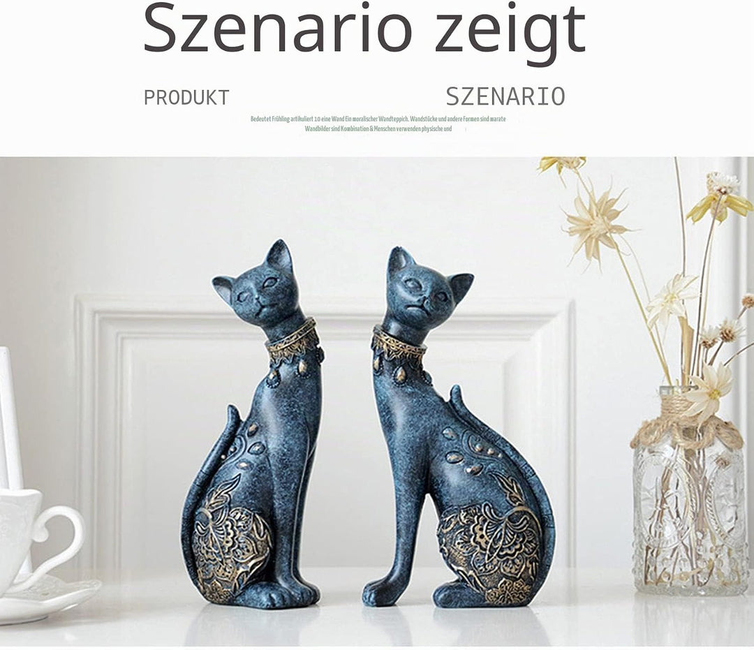 2 Stück/Set Katzenstatuen Heimdekoration Katzenfiguren Paar-Katzenstatuen für Heimdekoration, geeign