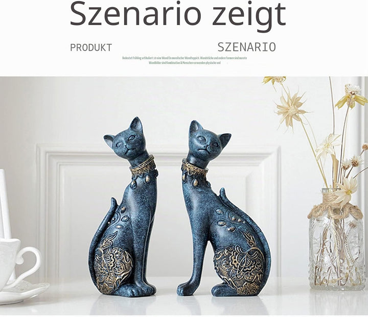 2 Stück/Set Katzenstatuen Heimdekoration Katzenfiguren Paar-Katzenstatuen für Heimdekoration, geeign