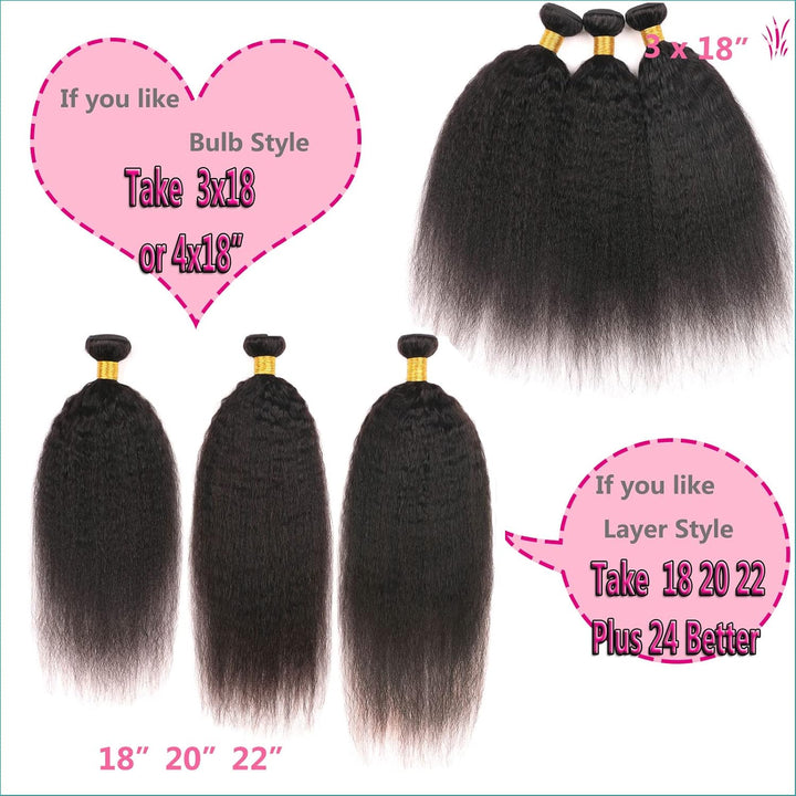 Huarisi Yaki Kinky Straight Human Hair 3 Bundles 18 20 22 Inches Brazilian Yaki Hair Bundles Weaves