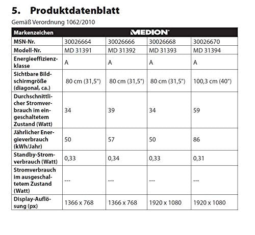 MEDION E13293 Fernseher 80cm/31,5" Zoll HD LED TV DVB-T2 Triple Tuner OSD CI+ A 31,5 Zoll, 31,5 Zoll