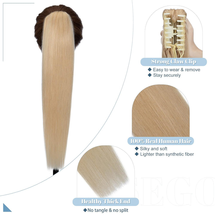 SEGO Ponytail Extension Echthaar mit Klammer Pferdeschwanz Zopf Clip in Haarteil Haarverlängerung 10
