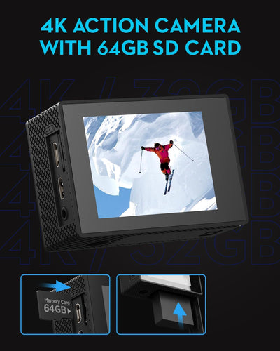 TIMNUT Action Cam 4K30fps, Unterwasserkamera WiFi Kamera,20MP HD 170°FOV mit EIS Helmkamera, 40m/131