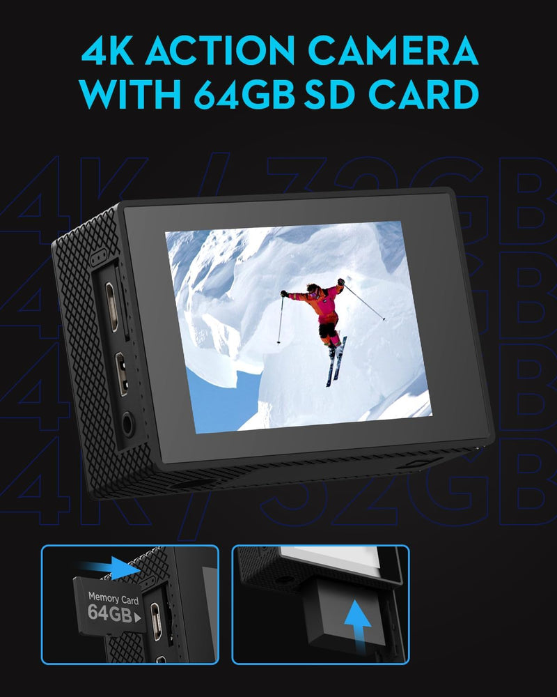 TIMNUT Action Cam 4K30fps, Unterwasserkamera WiFi Kamera,20MP HD 170°FOV mit EIS Helmkamera, 40m/131