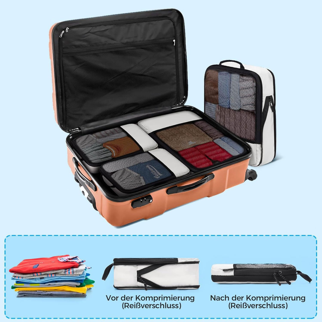 BAGLHER Packwürfel Kompression für die Reise - Extrem platzsparender Koffer-Organizer-Set, wasserdic