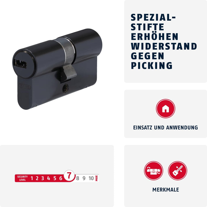 ABUS Profil-Zylinder D6XBL 35/40 mit Codekarte und 5 Schlüsseln - 96808 - schwarz Schwarz 35/40, Sch