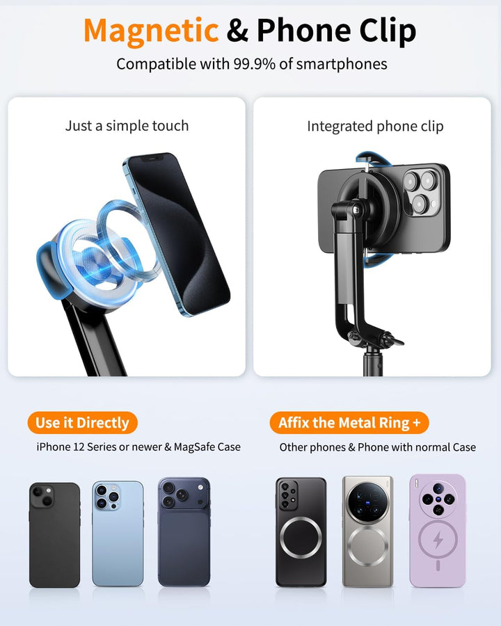 Victiv 178cm Magnetisches Handy Stativ, Starkes Magnet Smartphone Stativ für iPhone16/15/14/13 Pro M