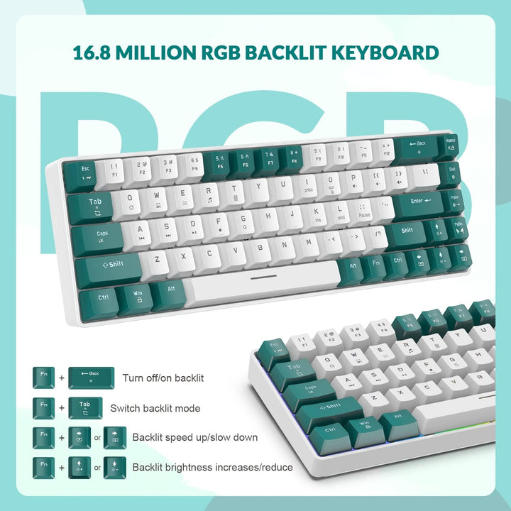 YINDIAO T8 60% RGB Gaming Tastatur und Maus Set + Gewendeltes USB-C Kabel,Kabelgebundene Mechanische