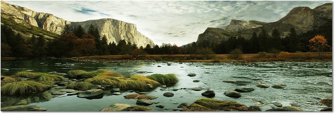 Augenblicke Wandbilder Leinwandbild als Panorama in 150x50cm Yosemite Berge See Landschaft Natur