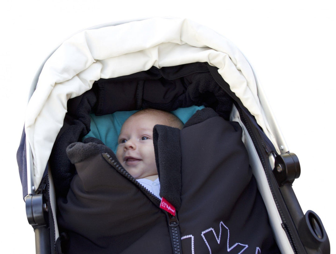 ByBoom - Softshell Winterfusssack Thermo Aktiv für Kinderwagen und Buggy, Farbe:Schwarz/Beige, Schwa