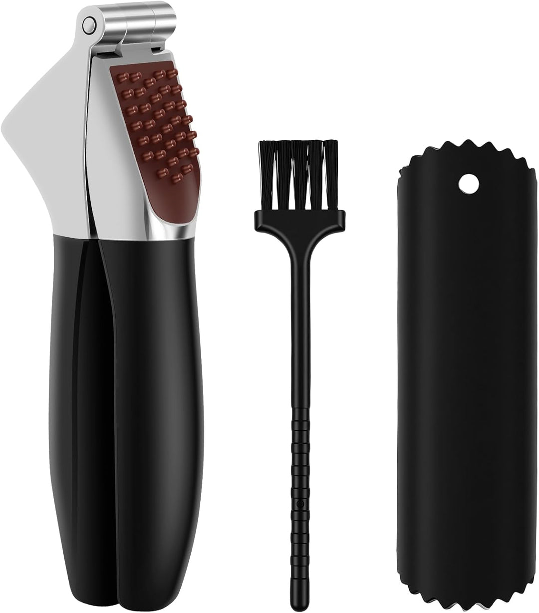 Knoblauchpresse Edelstahl,Premium Knoblauchpresse mit Sparschäler und Bürste,Garlic Press,Ingwerpres