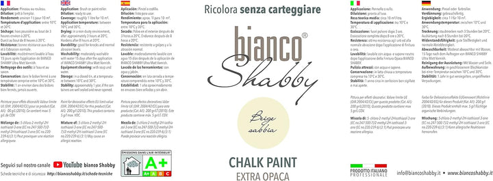 bianco Shabby® Beige Sabbia Kreidefarbe Wasserbasis für Alle Oberflächen einfach zu verarbeiten ohne