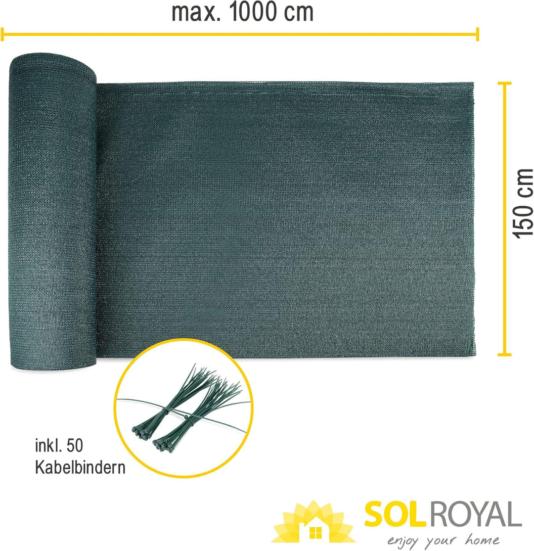 Sol Royal Schattennetz 10m x 1,5m Schattiergewebe 165g/m² – Blickdichter Sonnenschutz mit UV-Schutz