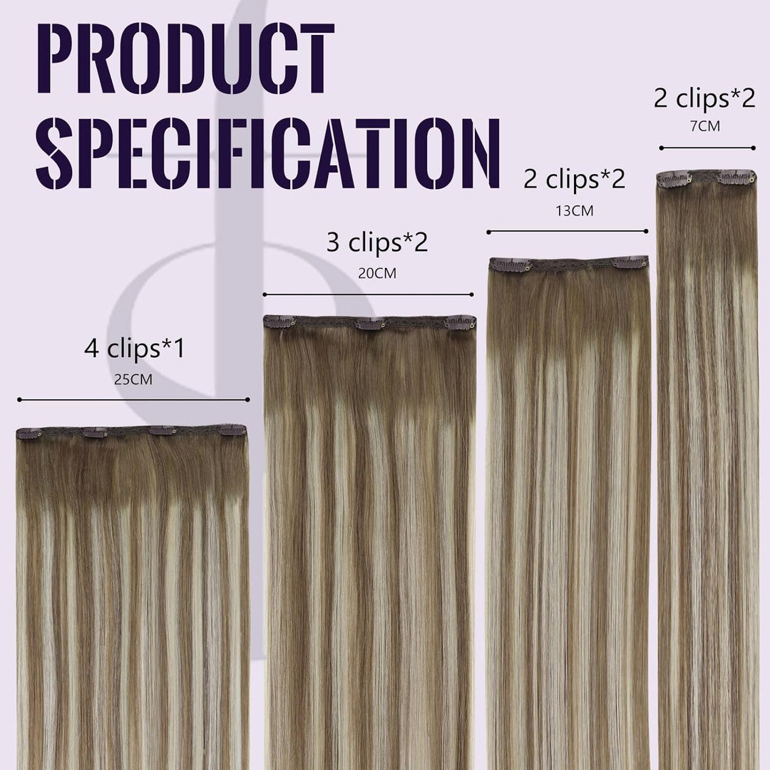 Fshine Clip in Extensions Echthaar 40cm 7 Stücke 120g Hair Extensions Clip in Echthaar Balayage Brau