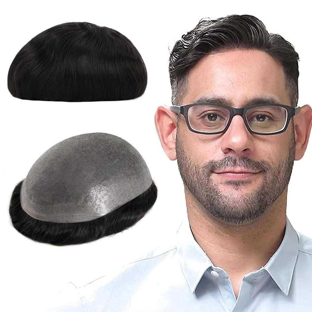 Lordhair Echthaar Toupet für Männer, 0,08 mm Dünnes Haut Haarteil Basisgrösse 8 x 10 Zoll Leichtes M