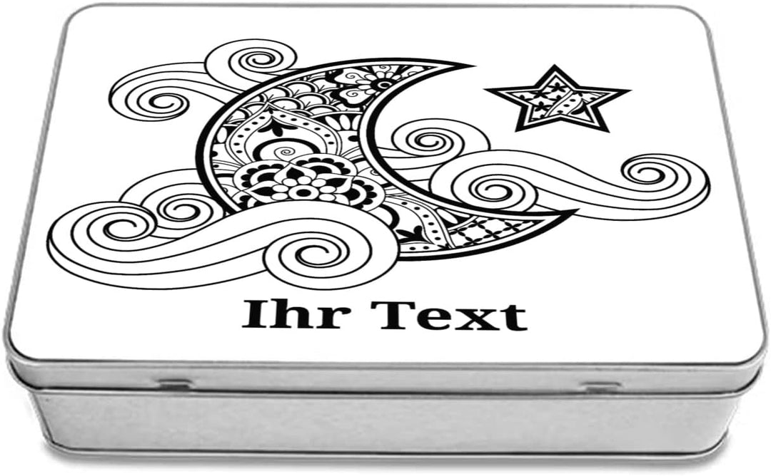 gravur-farbik.de – personalisierbare eckige Dose mit Name oder Wunschtext – Zentangle Mond Motive –