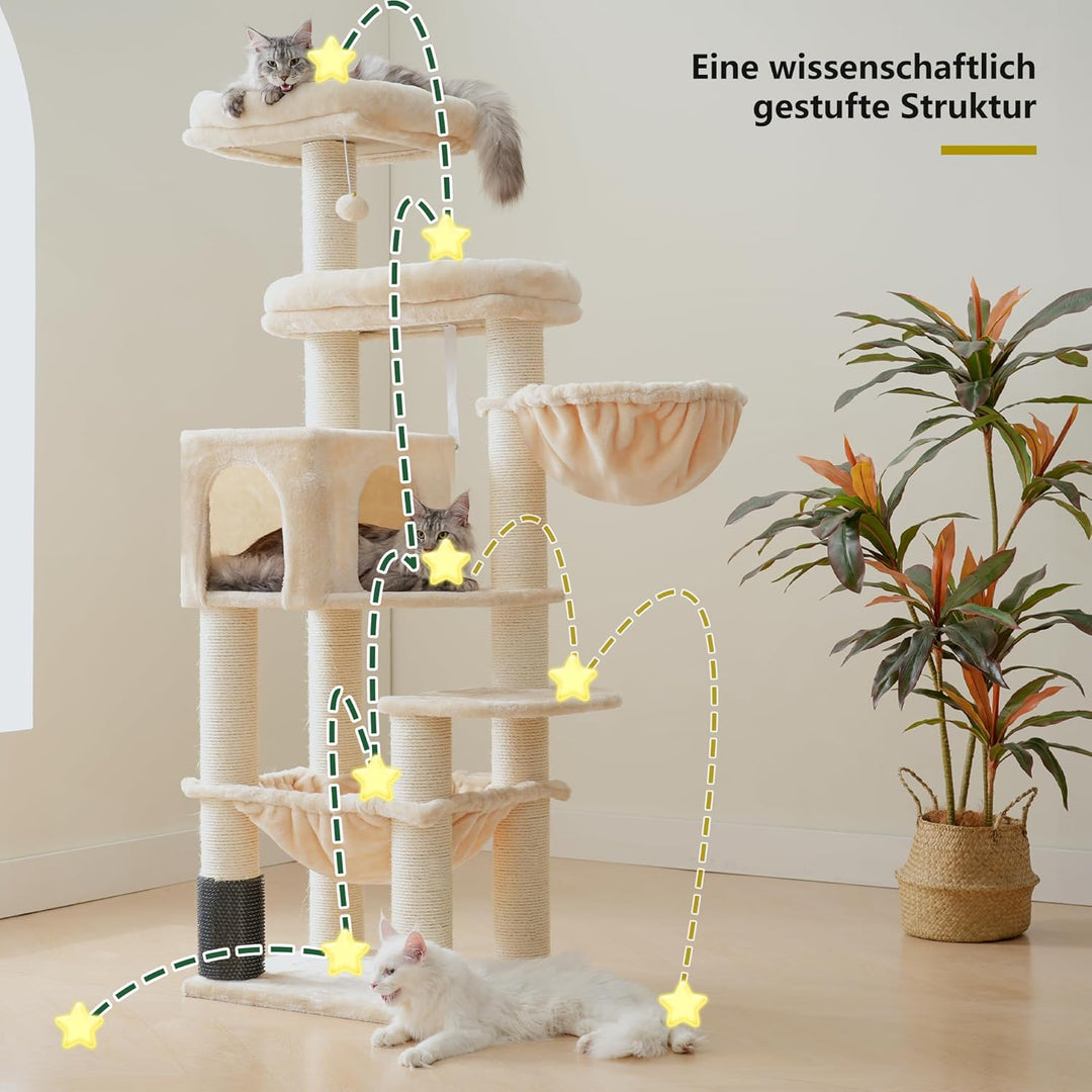 Hey-brother XXL Grosse Kratzbaum für Maine Katze, 168cm Katzenbaum für gross Katzen, mit übergrosser