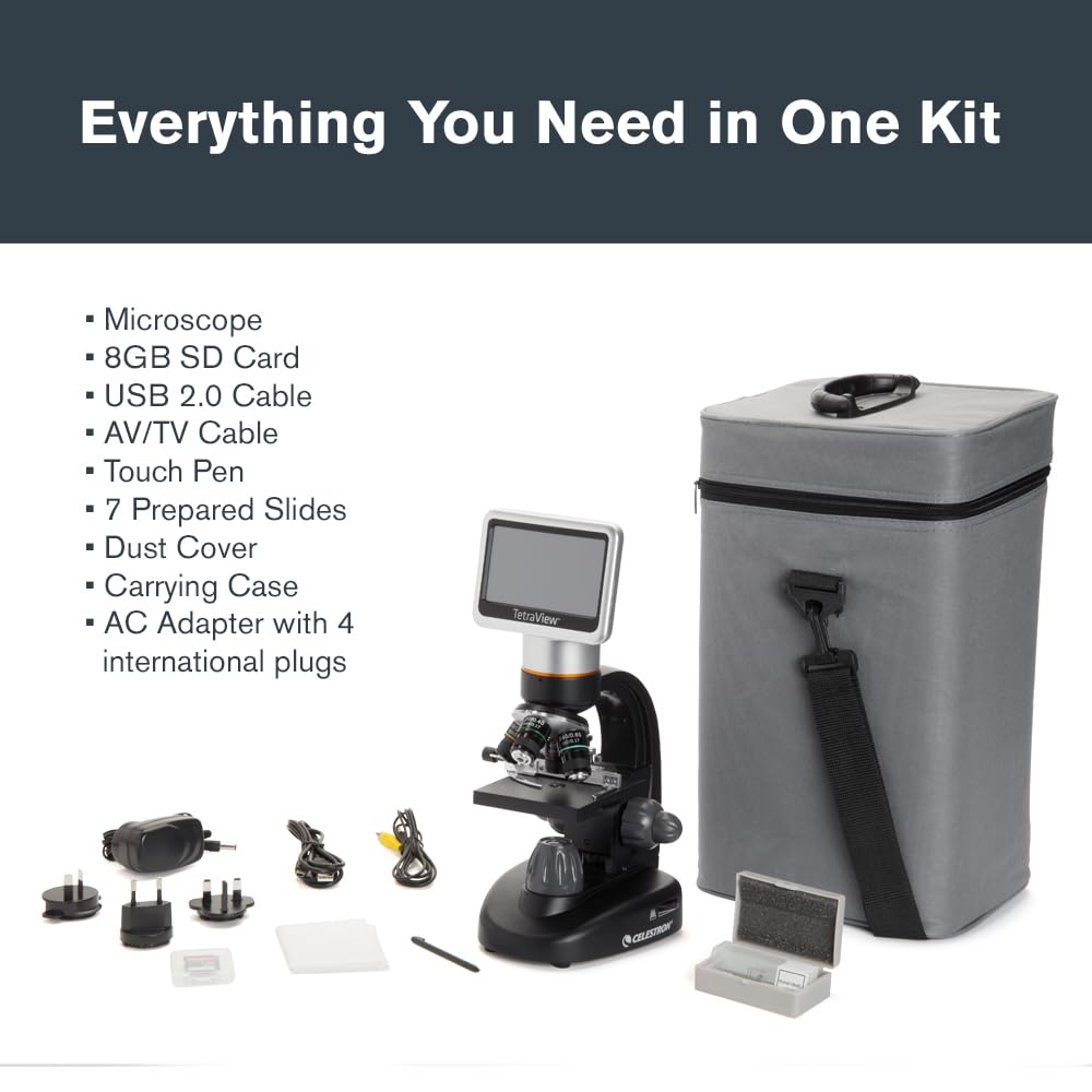 Celestron 44347 TetraView LCD Digitales Touchscreen-Mikroskop, 40- bis 400-fache Vergrösserung, Schw