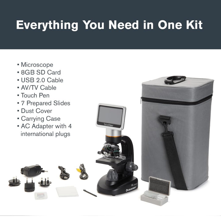 Celestron 44347 TetraView LCD Digitales Touchscreen-Mikroskop, 40- bis 400-fache Vergrösserung, Schw