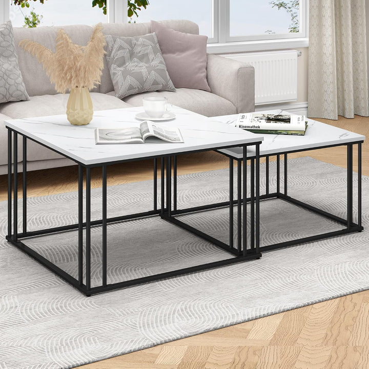 YITAHOME Moderner Couchtisch 2er-Set für Wohnzimmer, weissgraue runde Couchtische aus Holz, Cocktail