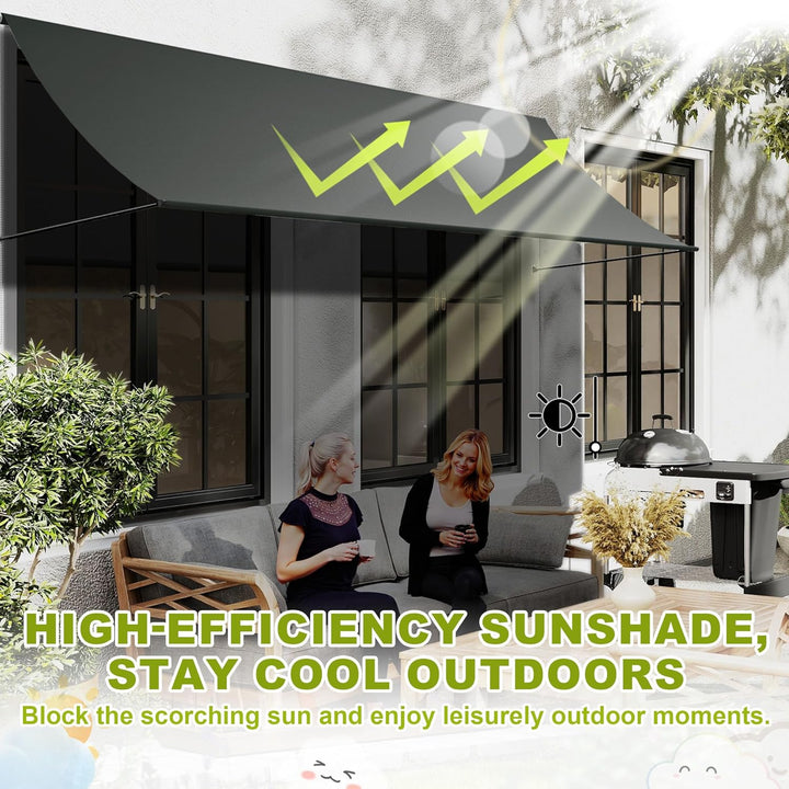 UISEBRT Fallarmmarkise Fenstermarkise einziehbar 235x145 cm, Balkonmarkise mit Kordel und Aluminium