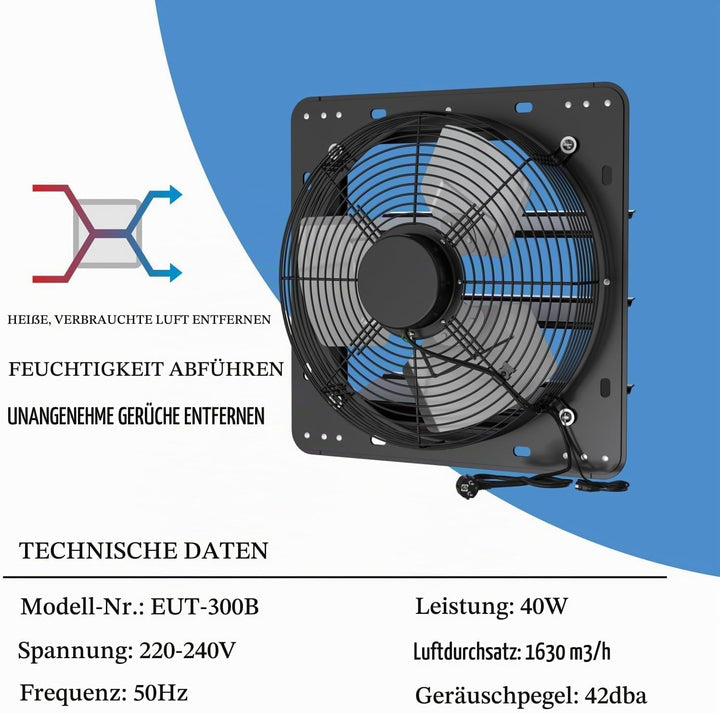 Aygrochy 300mm Industrielle abluftventilator 40W mit wifi app, Drehstrom EC Motor Wandventilator 163