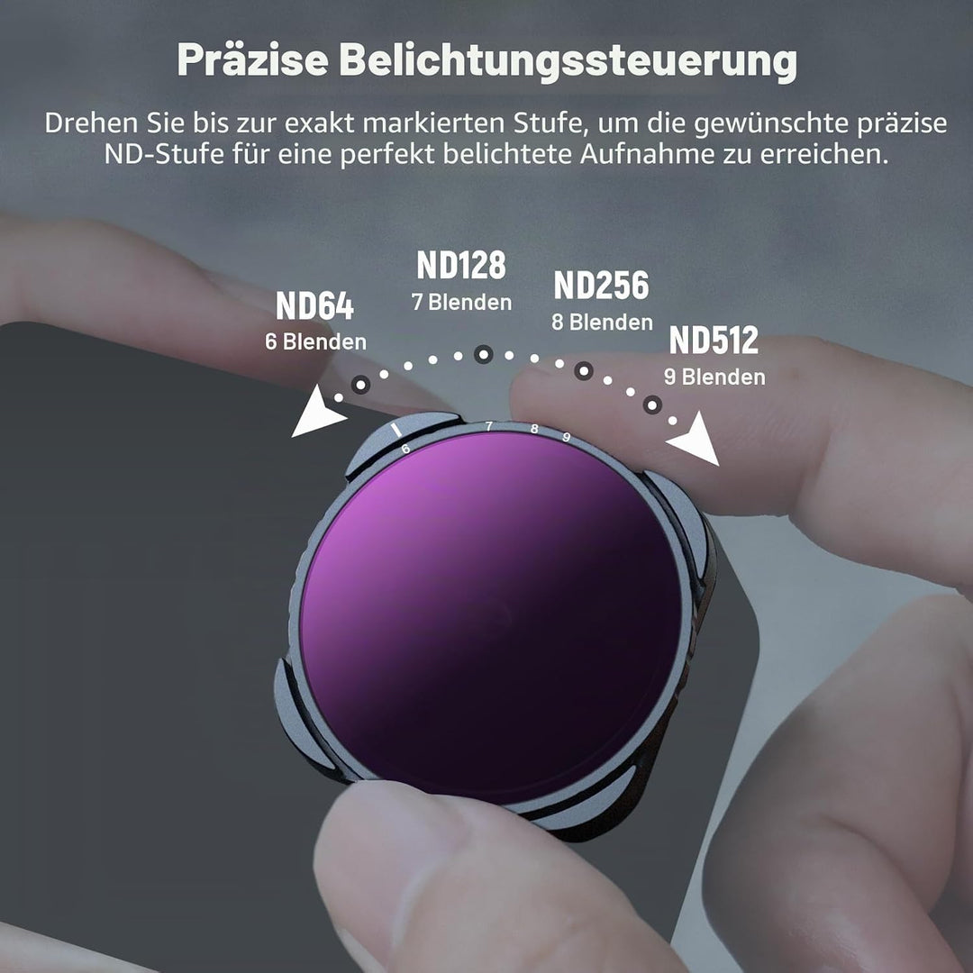 NEEWER Variabler ND64-ND512 Filter Kompatibel mit GoPro Hero 13, Hero12, Hero11, Hero10, Hero9, 5-9