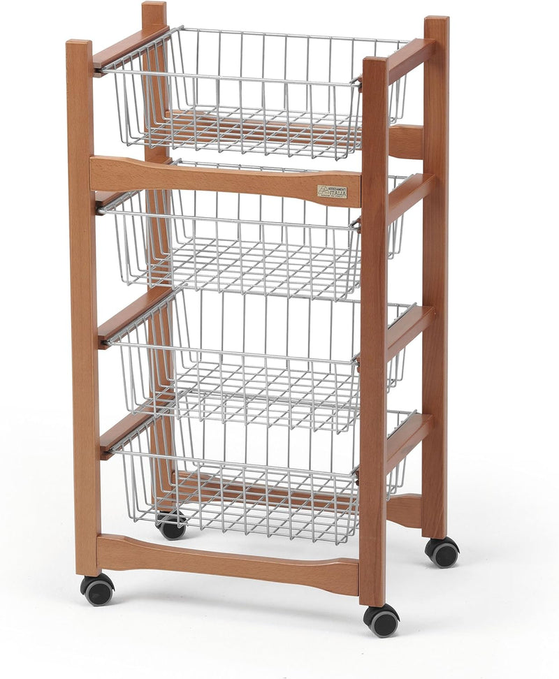 ARREDAMENTIITALIA Arredamenti Italia Küchenwagen Ginger, Holz - 4 Körbe - Farbe: Kirsche Holz AR-It