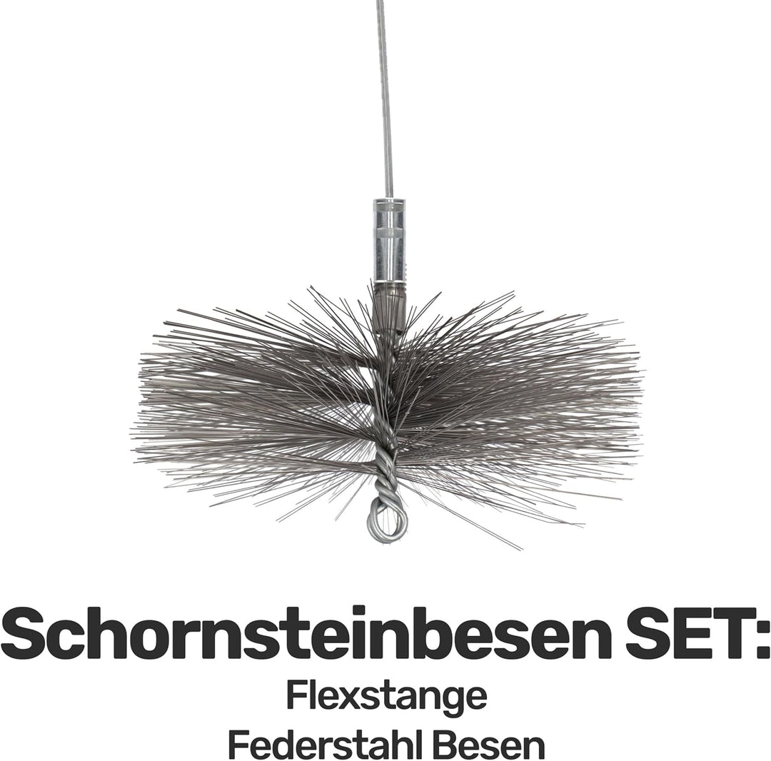 Renomo24 Schornsteinbesen Federstahl | Schubstange 3m | Besengrösse 300mm | Reinigungsset für effizi