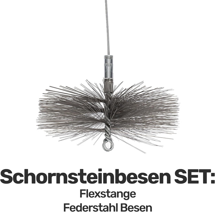Renomo24 Schornsteinbesen Federstahl | Schubstange 3m | Besengrösse 300mm | Reinigungsset für effizi