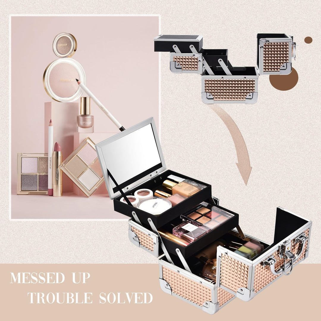 Joligrace Kosmetikkoffer Schminkkoffer, Kosmetik Make up Organizer Koffer Mit Schlüssel und Spiegel