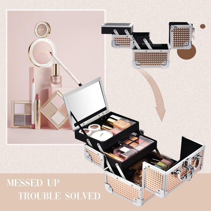 Joligrace Kosmetikkoffer Schminkkoffer, Kosmetik Make up Organizer Koffer Mit Schlüssel und Spiegel