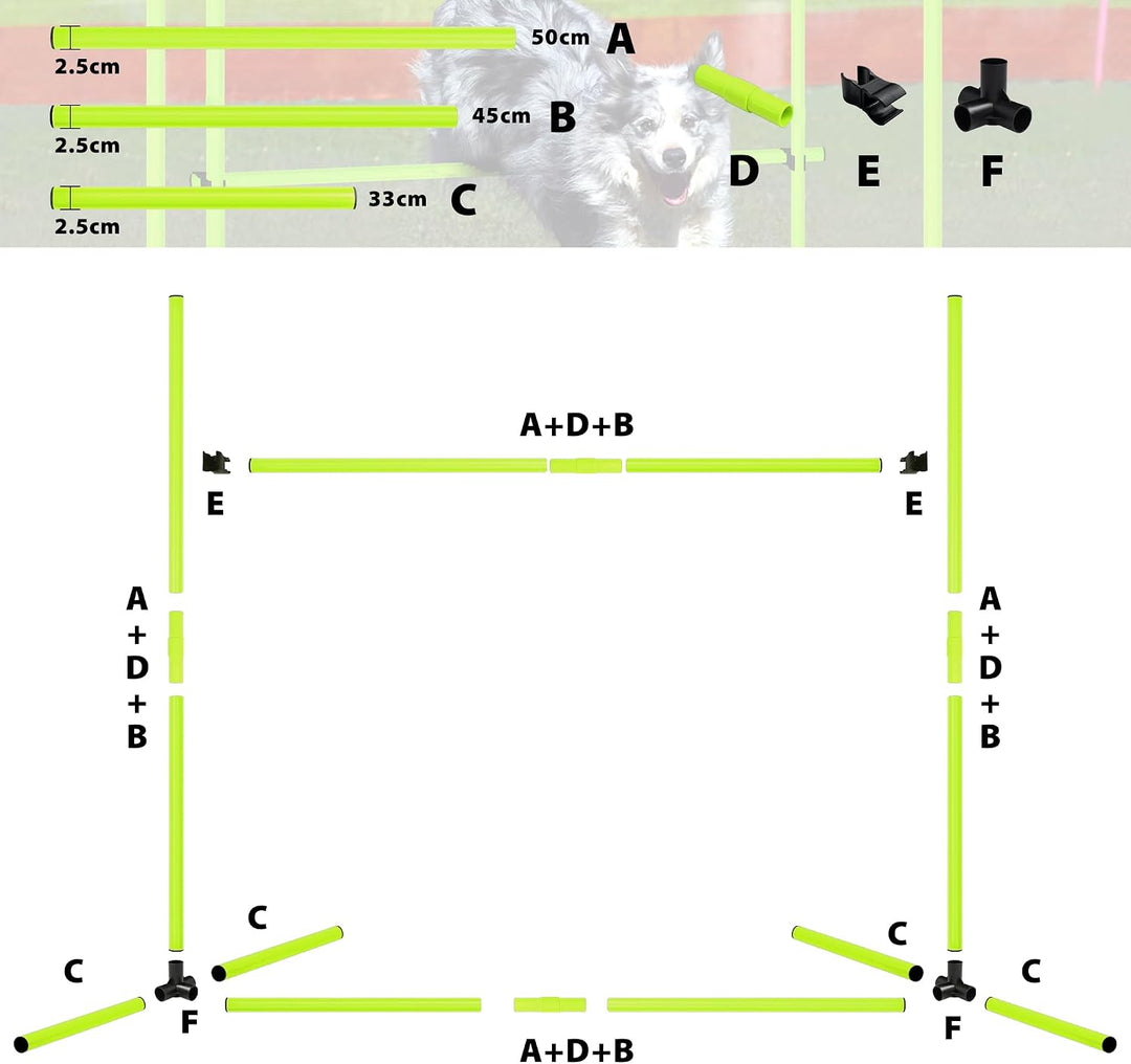 4X Agility Set Hunde Slalomstangen Hund Training Set Höhenverstellbar Kunststoff Hürdenset Hobby Hor